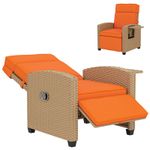 Outsunny Rattan Garden Recliner SunLounger w/Flip Table Khaki/Orange Refurbished