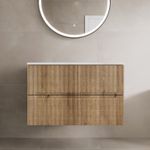 800mm Bathroom Vanity Unit White Marble Countertop Wall Hung Fluted Oak Unit