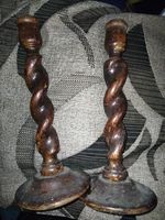 Antique Oak Barley Twist Candle Sticks