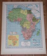 1949 VINTAGE POLITICAL MAP OF AFRICA / FRENCH BRITISH COLONIES / SIBERIA RUSSIA