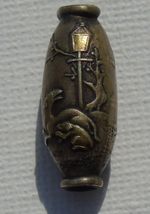 Japanese Meiji Ojime Bead Mixed Metals Child, Dog and Puppy Superb and Rare