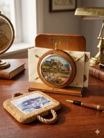 Vintage Souvenir Lot: Jersey Ship’s Wheel Letter Rack & Lisbon Cork Tile Trivet