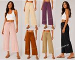 Ladies Womens 3/4 Cropped Culottes Crops Trousers Pedal Shorts Elasticated NEW