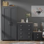 3 Piece Modern Bedroom Furniture Bedside Table Wardrobe Set Chest of Drawers