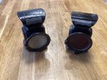 two vintage H MILLER+CO. LUMO BICYCLE OIL LAMPS