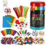 Kids Giant Tub Craft Art Set, Pom Poms Beads Sequins Foam Glue DIY Carry Case UK