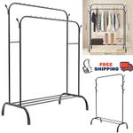 Double Clothes Rail Heavy Duty Hanging Rack Garment Display Stand Shoes Storage