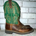 Justin Stampede Cowboy Boots Brown/Green Leather Men's US 9D