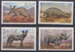 ZAMBIA STAMP 1988 ANIMALS/RHINO/AARDVARK/PANGOLIN/AFRICAN WILD DOG SC452-455 MNH