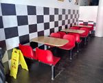 Red Plastic Plain Back Restaurant Booth Seating with Fixed Tables