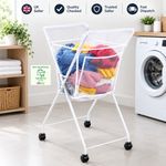 Laundry Trolley Foldable Lightweight Strong Steel 4 Swivel Castors Wheels White