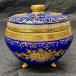 Ambrosius Lamm Dresden China Stunning Lidded Bowl In Cobalt Blue & Heavy Guilt