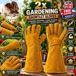 2x Thorn Proof Gardening Gauntlet Gloves Cowhide Leather long Sleeve Heavy Duty