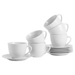 12 Piece Classic White Cappuccino Cup & Saucer Set - 320ml