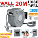 20m Garden Patio Hose Reel Wall Mounted Retractable Auto Rewind Pipe 180° Swivel