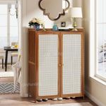 Shoe Cabinet Storage Cupboard Footwear Stand Rack Wooden Double Rattan Doors UK