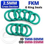 Metric Rubber FKM O Ring Seals 2.5mm Cross Section 6mm-55mm OD - Green