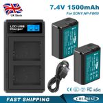 2x NP-FW50 Battery+ Charger For Sony Alpha a5100 a6400 a6500 SLT-A35 A37 A55V