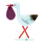 Fused Glass Stork - Handcrafted Baby Girl Gift Newborn Pink - Milford Collection