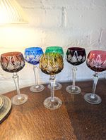 Set of 6 Val Saint Lambert 'Berncastel' Cut to Clear Crystal Hock Wine Glasses