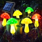 Solar Powered Mushroom Fairy String Lights 6 in1 Waterproof Garden Light Outdoor