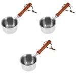 3Pcs Reusable Stainless Steel Milk Jugs with Wood Handle Compact Creamer Set