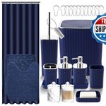 XLHOMO Navy Blue Bathroom Set with Shower Curtain and Rugs