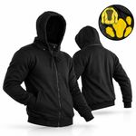 MENS BLACK FLEECE HOODIE WITH KEVLAR REMOVABLE ARMOR MOTORBIKE MOTORCYCLE JACKET