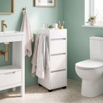 Slim Bathroom Floor Cabinet Storage Unit Tower with 3 Drawer & 4 Wnelhgacgetuthf