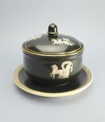 Antique Lidded Serving Bowl Tureen Attached plate Pratt Fenton ''Old Greek'' 5in