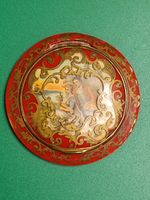 Antique French Red Celluloid Make Up Face Powder Compact / Cosmetics (2842)