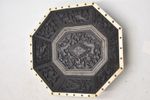 Antique Anglo-Indian Hand Carved Ebony Octagonal Dish with Inlay 22.5cm