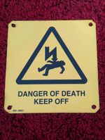 RARE Vintage Enamel Sign - Electricity Danger of Death Keep off 30cm x 31cm 