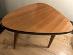 1960s Vintage Mid-century Modern Triangular 3 Legged Side Table Wood Laminate 