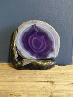Natural Purple Agate Crystal Specimen – Custom Metallic Gold & Black Stand