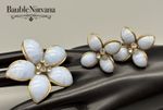 Vintage French Gripoix Poured Glass Curved Petals Flower Pin & Earrings Set