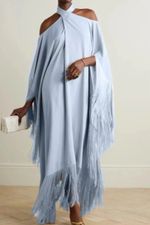 Taller Marmo Mambo Kaftan Gown Ice Blue Fringed Dress One Size BNWT RRP £1215