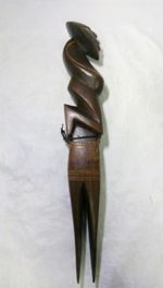Vintage Pacific Islands Fiji Carved Etched Wood Cannibal Eating 4 Prong Fork.