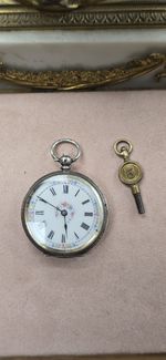 Antique Swiss .935 Silver Ladies’ Fob Watch c.1890s – Floral Enamel Dial Rare