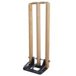 Cricket Stumps Wooden Spring Return & Bails Natural Metal Base Full Size wicket