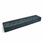 4 Gang Way 13A UK Rewireable Mains Extension with Neon Light Black [008336]