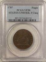 1787 U.S 4 CINQ FUGIO CENT - PCGS VF-30 BN