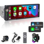 Single DIN Wireless Apple CarPlay Car Stereo Radio Android Auto Head Unit Camera