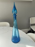 Vintage Blue Glass Genie Bottle Decanter w Stopper Mid Century Empoli Style