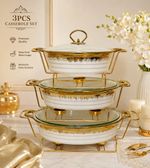 Luxury  White Ceramic Chafing Dish Set of 3 Food Warmer for Buffet Party, Xmas