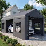 3 x 6 m Heavy Duty Carport, Car Canopy Party Tent with Mesh Windows, Dark Grey