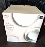 M&S Home Marlowe 12pc Grey Ribbed Porcelain Dinner Set 4 Settings RRP £59