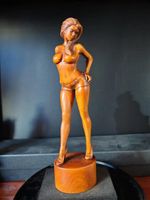 8.8-in Vintage Japanese Netsuke Old Boxwood Carved Beauty Statue Ornament