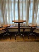 Industrial Swivel Adjustable Height Bar Stools Set of 3 Wood Seat Metal Frame