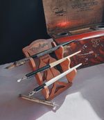 Vintage Pen Rest Wooden Fretwork Folding Marquetry Caligraphy Desk Accessory